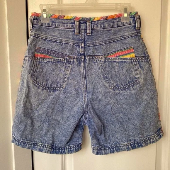 80s Super High Rise Jean Shorts with/ Rainbow Stripes (9) 🌈 - Picture 4 of 8
